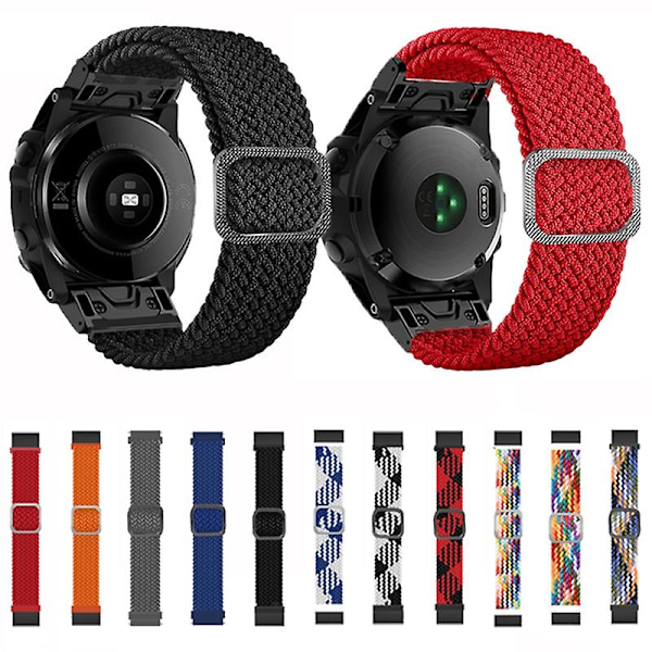 Svart Svart Nylonflätat Klockarmband kompatibelt med Garmin Fenix 7x