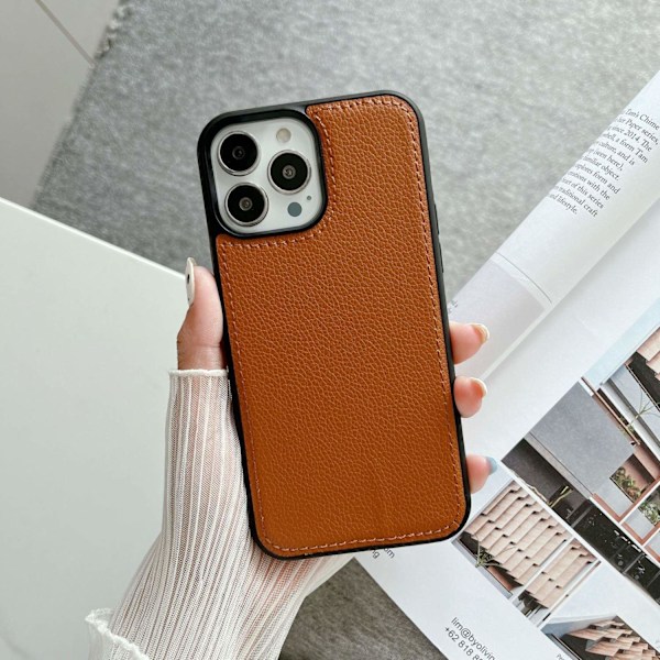 Etui til iPhone 13pro max Litchi mønster 2 i 1 syning brun klassisk Pebbled læder tekstur par Fuld krop