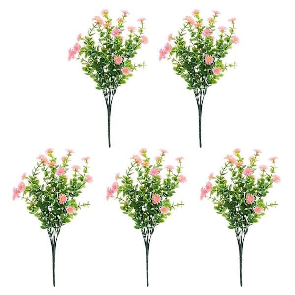 5 stk. Kunstig Blomst UV-bestandig 7 Gren Forår Sommer Simuleret Eucalyptus Chrysanthemum Pink