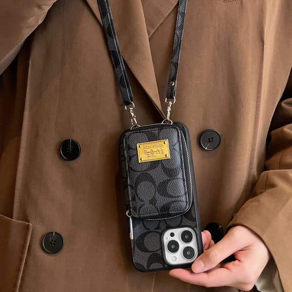 Etui til iPhone 15 Sort \"Hardware\" Wallet med Kortholder lædertekstur Wallet med Kortholder