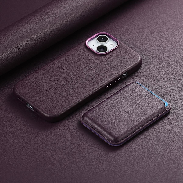 Fodral för iPhone 16 Plus Crimson Cherry [tvådelat set] Officiellt magnetiskt läder med ställ och kortförpackning