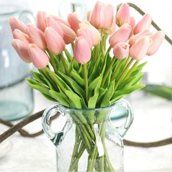 10 stk. Kunstige Blomster Real Touch Mini PU Tulipaner Buket Falske Tulipaner Blomsterarrangement Kunstige Planter til Bryllupsdekoration Værelse Hjem Hotel