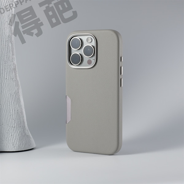 Fodral för iPhone 16plus grå Textur Läder Magnetiskt läder Helkropp