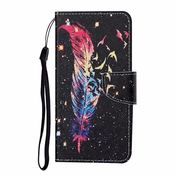 Etui til iPhone 13 mini fjer Malet Wallet med kortholder Flip Tegneserie Wallet med kortholder