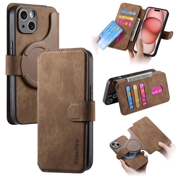 Etui til iPhone 13 Pro brun Magnetisk Separasjon Flip