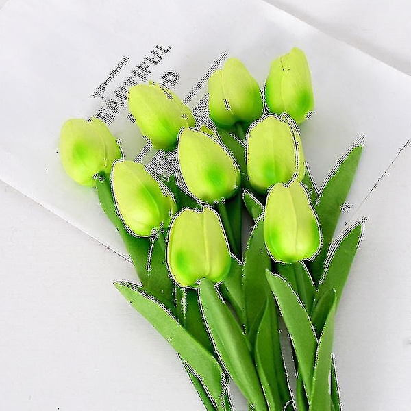 10 kpl valkoisia tekokukkia, tulppaaneja silkistä, 34 cm Green