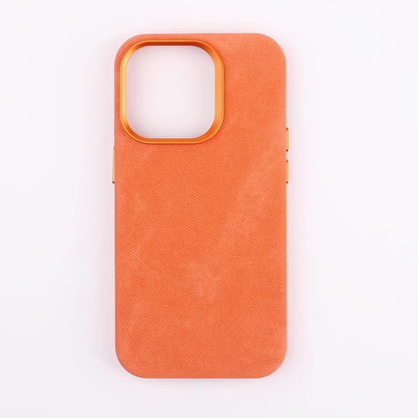 Etui til iPhone 13 Pro Max, orange farve, fuld læder, magnetisk flannel hårdt