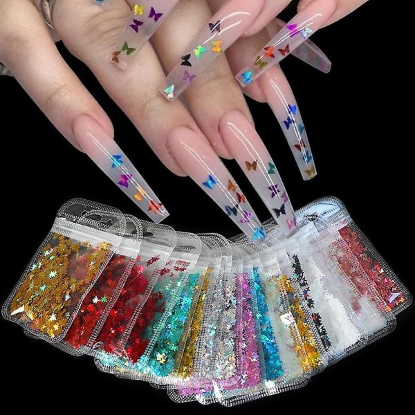 Lönnlöv /rund/fjäril/stjärnor Shape Holografisk 3d paljett för nail art DAX1