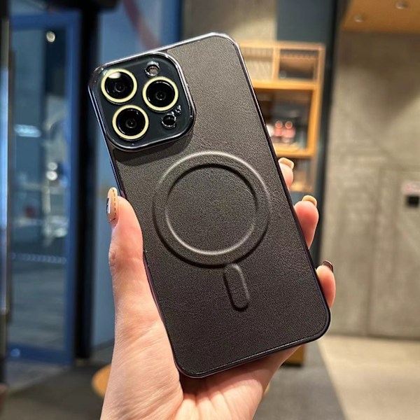 Fodral för iPhone 16plus Grafit Svart Ultratunt Läder Magnetiska dammtäta skyddsglasögon