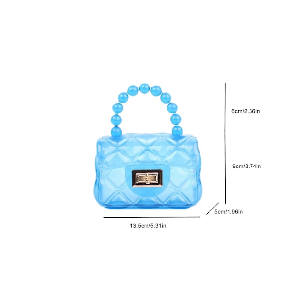 Små pigers mini jelly taske, slikfarvet, transparent lille crossbody taske, søde prinsessehåndtasker med perlehåndtag Blue