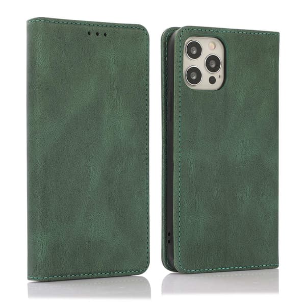 Etui til iPhone 15 Plus 6.7 grøn magnetisk flip pung med kortholder