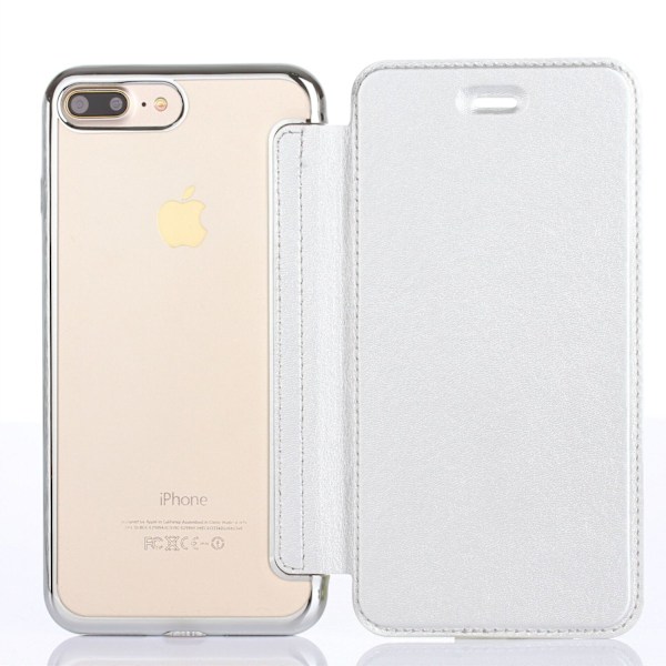 Kotelo iPhone 16plus hopeinen Flip Galvanointi Läpinäkyvä Lompakko Korttipaikalla