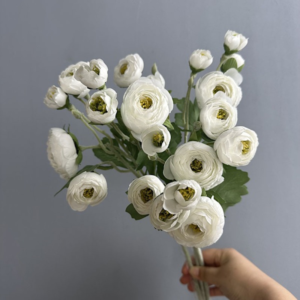 Faux 7-Huvud Flockad Kamelia Pion Bröllopsdekor Multi-Lager Ranunkel Sidenblomma 7 heads of hairy lotus orange