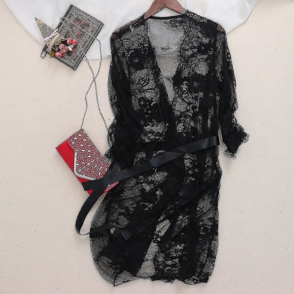 Ny gravidklänning i spets med öppen framsida Se Through Studio Kläder Fotografi rekvisita Ny Black M