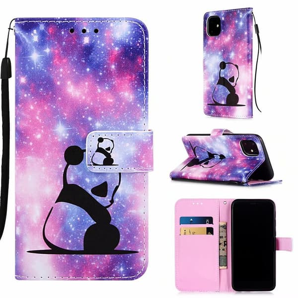 Etui til iPhone 13/iPhone 14 Baby Panda Ensfarget malt lommebok med kortholder