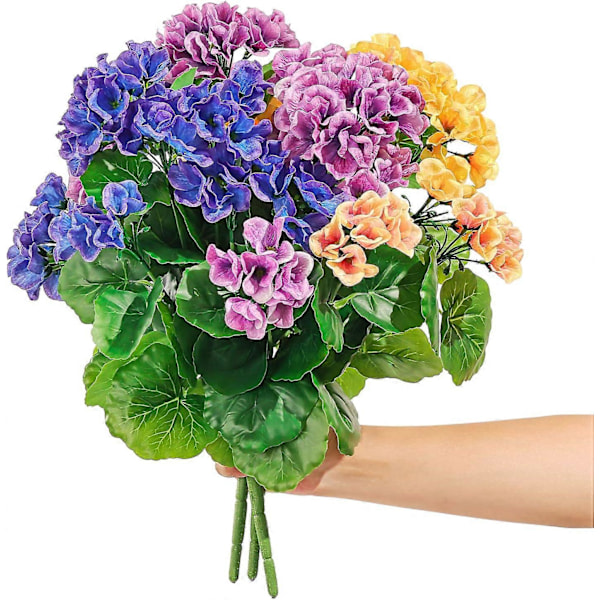 Kunstige Geranium Blomster Falsk Geranium Busk Lang Kunstig Silkeblomst Plante for Utendørs Plantekasse Hage Hjem Dekor (Blå) Red