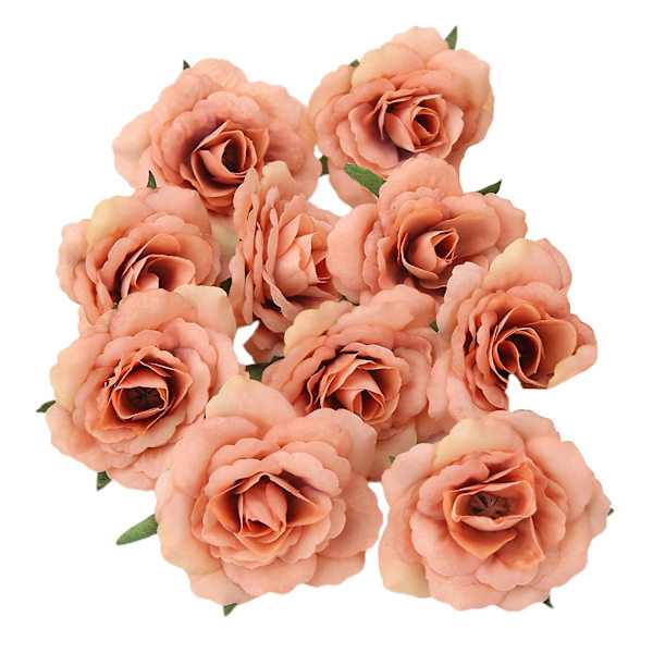 10 stk./sett Simuleringsblomsterhode Levende Langvarig Multifunksjonelle Kunstige Roseblomsterhoder for Bryllup Dark Orange