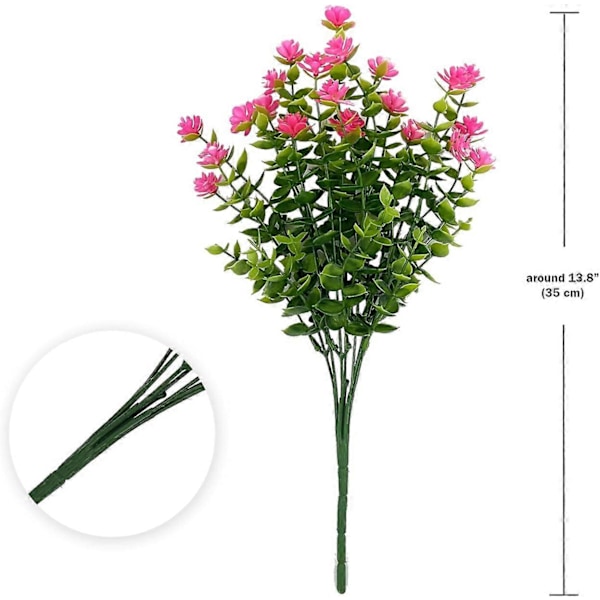 10 Bunter Kunstige Blomster, Falske Blomster UV-bestandige Faux Plastplanter for Ute Vinduskasse Hengende Plantekasse Dekor Pink 10PCS