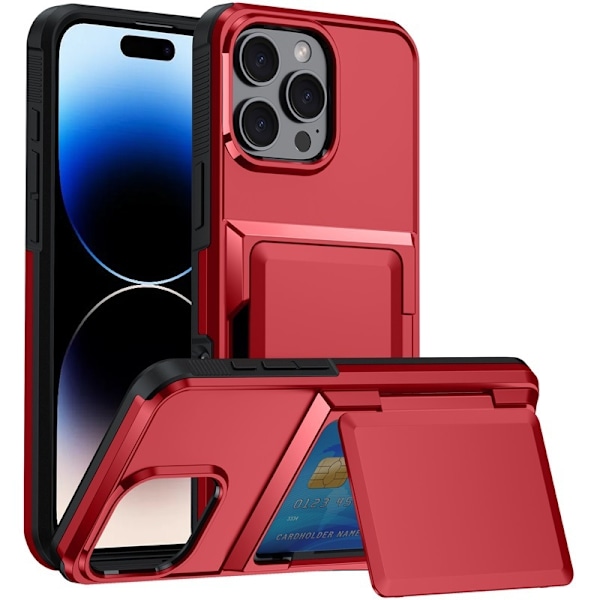 Kotelo iPhone 16Pro6.3 punainen Lompakko korttipidikkeellä 2-in-1 Käännettävä jalustalompakko korttipidikkeellä
