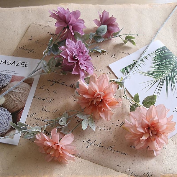 Simulering Kamille Falmefri Livaktig Kunstsilke 3 Hoder Kunstig Dahlia Blomst For Gave