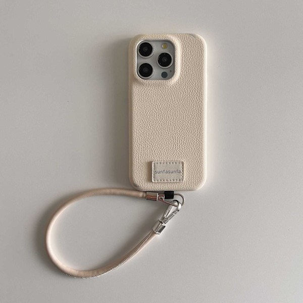 Fodral för iPhone 14 Antikvit - Handhållet lädertextur Enkel textur nisch