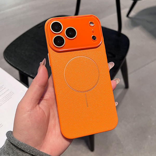 Fodral för iPhone 14 Plus Magnetisk Lädertextur Orange