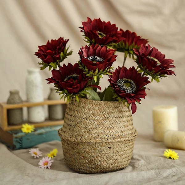Hvite Solsikker Kunstige Blomster 7 stk. Falske Silkeblomster Solsikke Bukett Fake Real Touch Lange Stilker Red