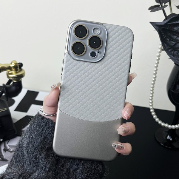 Etui til iPhone 13 Pro Max Nappa læder etui - titanium grå Colorblocked kulfiber lædermønster krystallinse