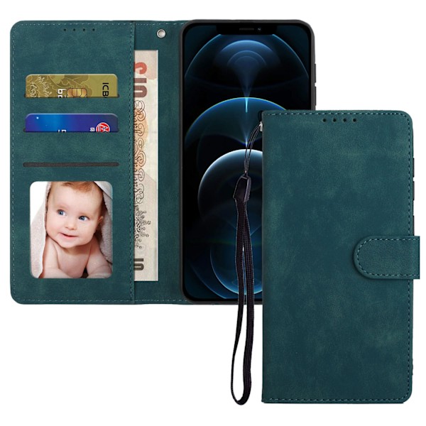 Etui til iPhone 15 Plus, blå Retro Wallet med kortholder, Flip Wallet med kortholder
