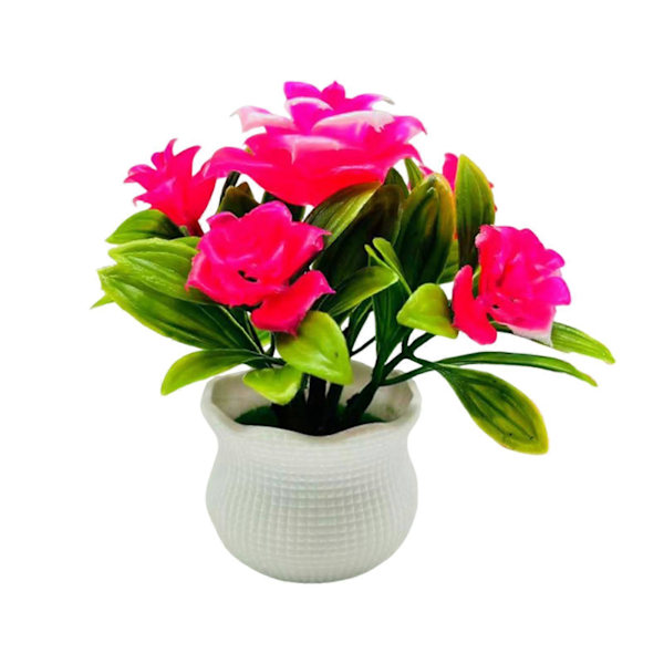 Kunstige potteplanter 5 Rose Blomsterhoved Hjemmekontor Bordpynt Bryllup Kunstige Blomster Pink