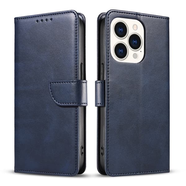 Etui til iPhone 13 Pro blått kalveskinn flip