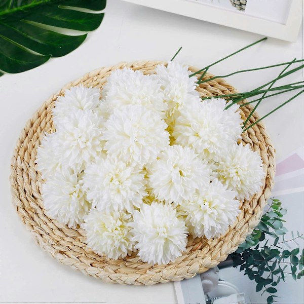 10 stk. Silkekrysantemum Ball Buketter Hortensia for Bryllup White