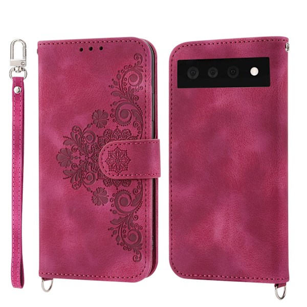 Etui til iPhone 13 6.1 Burgundy + armbånd Soft-Touch 3D Præget Wallet med Kortholder Flip