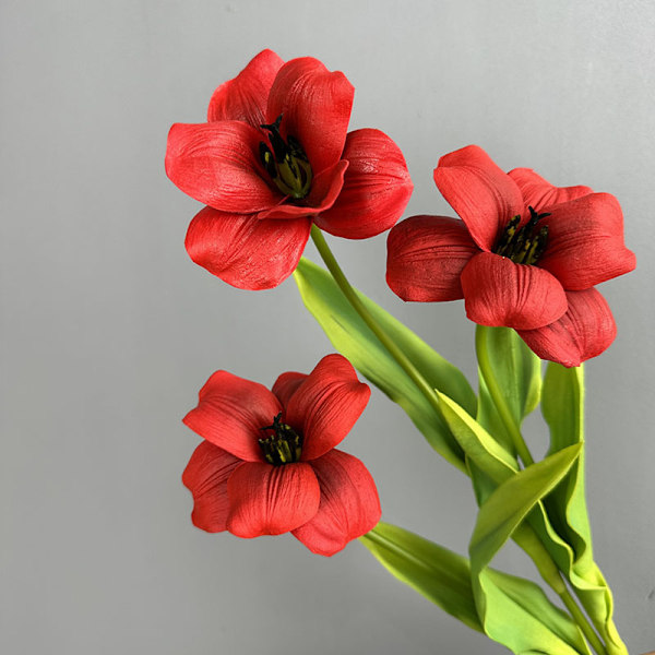 Højkvalitets PU Brun Tulipan Flap Blomst til Bryllupsdekoration i Hjemmet PU open tulip red