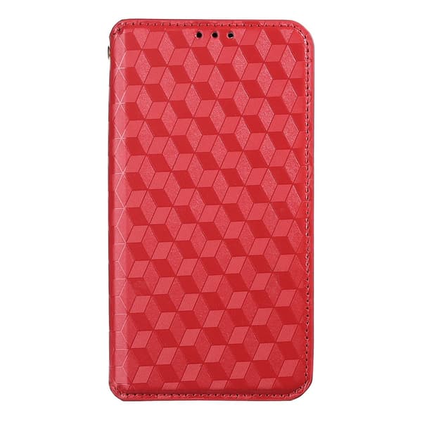 Etui til iPhone 15 Plus rød Diamantmønster Magnetisk Flip Wallet med Kortholder 3D-mønster