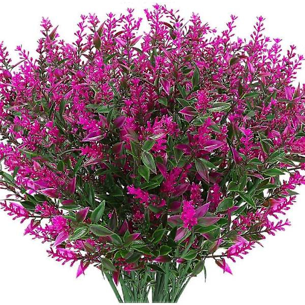 Kunstige Lavendelblomster Planter 8 Stykker, Livagtige UV-resistente Falske Buske Grønne Buske Buket Fushia 4