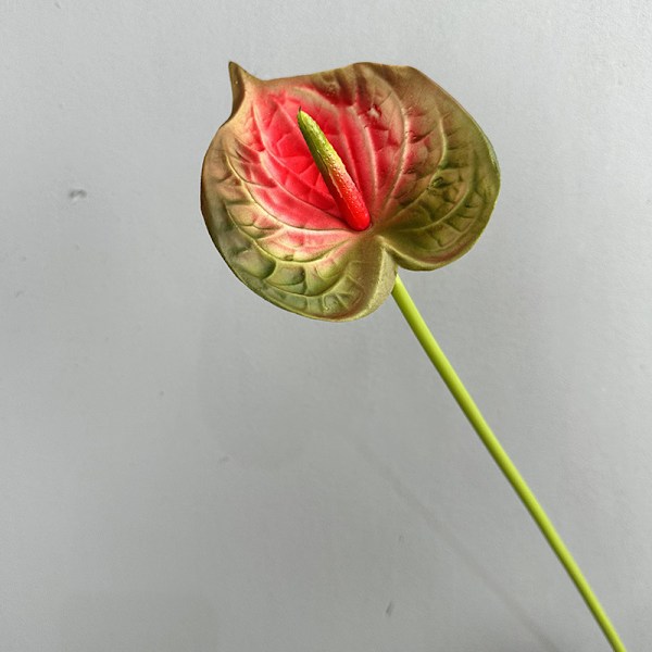 3D Röd Anthurium PU Känsla Konstgjord Blomma för Bröllop Heminredning Red edge green heart