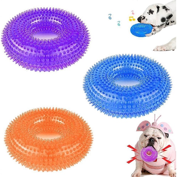 3-pack Hundtuggleksak, Hundpipggleksak, Hundtandborsteleksak, Interaktiv Hundleksak, Tuggleksaker Studsig Spikig Ring, Lämplig för Valpar