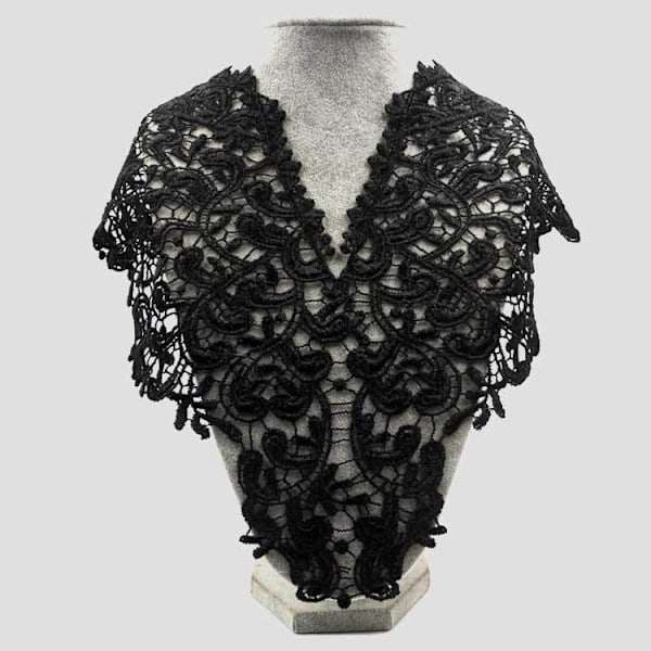 Dame falsk krage Avtakbar halvbrodert Polyester Fila Black Black