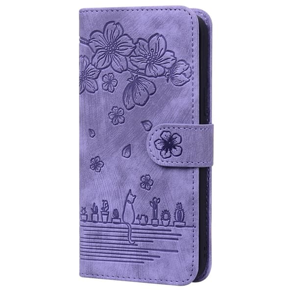 Fodral för iPhone 13mini Lila Comic Sakura Katt 3D Präglat Flip Helkropp