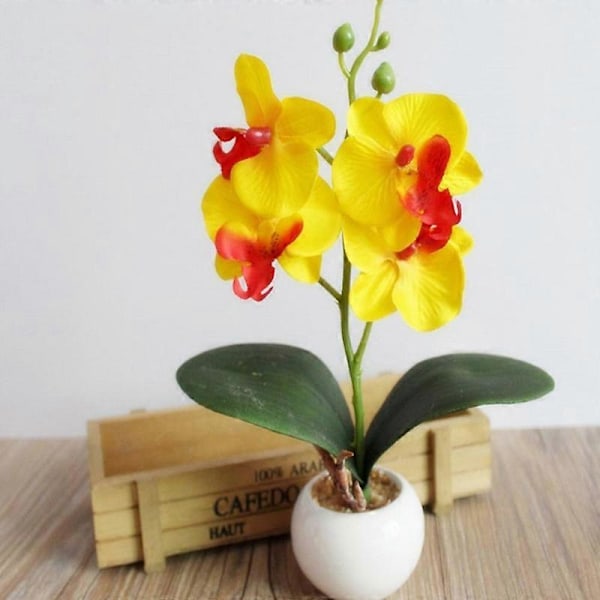 Kunstig Blomst Bonsai Orkidé Bonsai Kunstig Fargerik Sommerfugl Orkidé Blomsterpotte for Kontor White