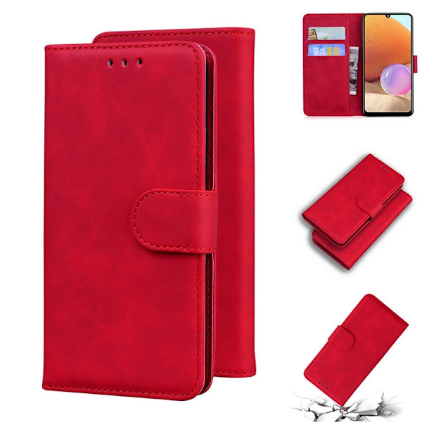 Etui til iPhone 13 Pro Max rød, enkelt Soft-Touch Retro Wallet med kortholder Flip