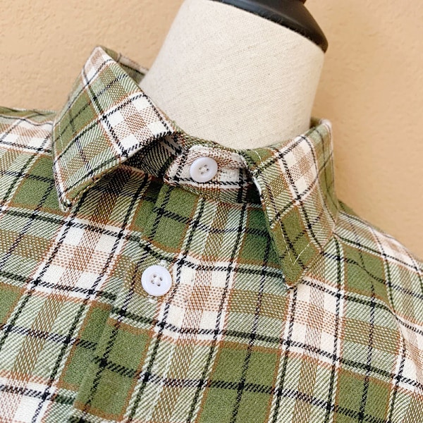Dame falsk krage Avtakbar halvfarget skjorte Bottomin Large army green plaid L size