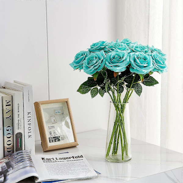 Kunstig Rose 10 stk. Åben Blomsterbuket Falske Rosestængler Falske Silke Blomster (Brændt Orange) Tiffany