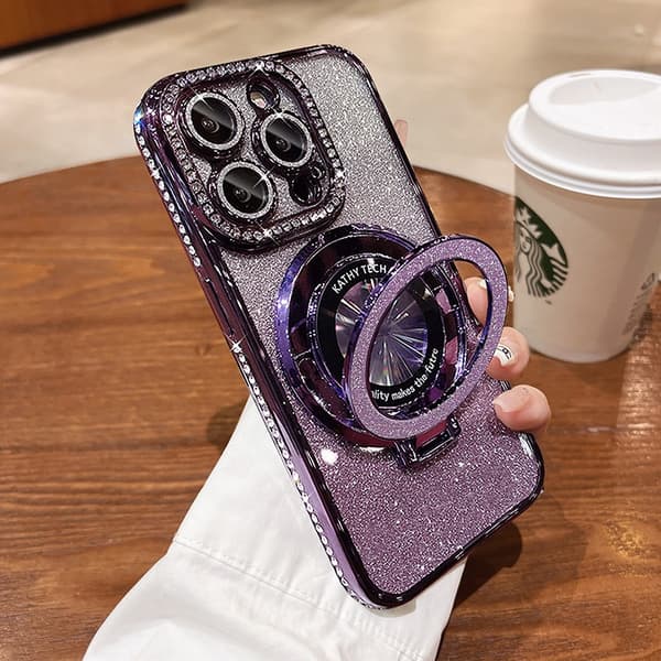 Kotelo iPhone 17 E Glitter Diamond Accent Magnetic Stand Pink Purple Noz25366