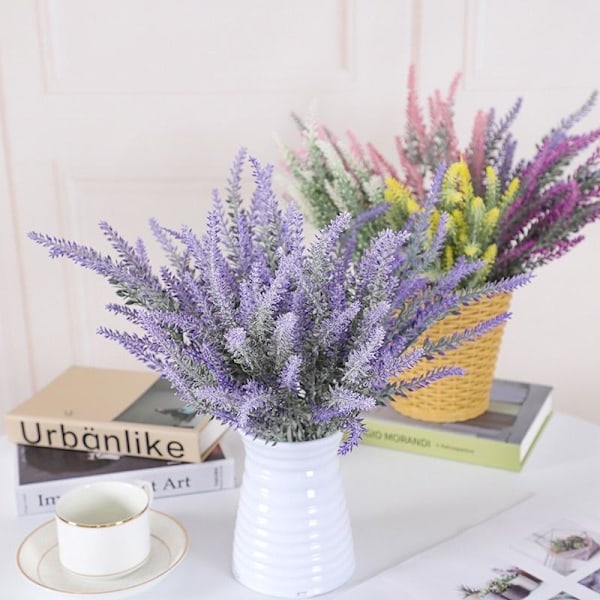 6-pack Konstgjorda Falska Blommor Lavendel Plast Torkade Blommor Växter Bukett för Inomhus Utomhus Hem Fuchsia