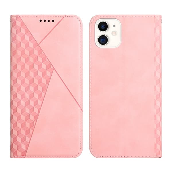 Fodral för iPhone 13 mini 5.4 rosa Diamantformad Soft-Touch Adsorptionskänsla Rombformad Adsorptionsplånbok med Korthållare Flip