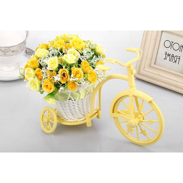 Nostalgisk cykel konstgjord blomma dekoration växtställ (gul)