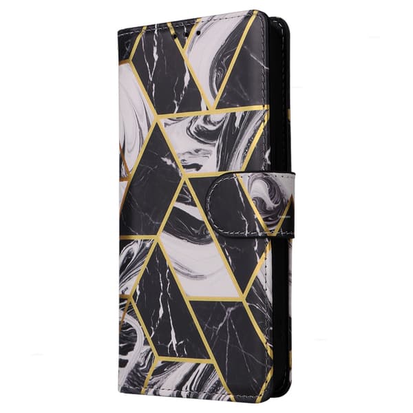 Fodral för iPhone 14 Pro Max svart Plånbok med korthållare Flip Marmor Varmstämpling