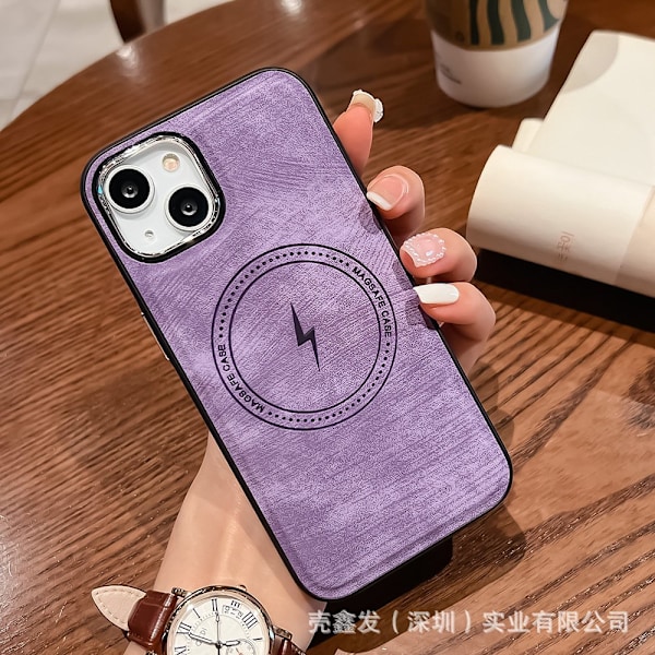 Skal för iPhone 15 Lila Elektroplätering läder Magnetisk Trådlös laddning